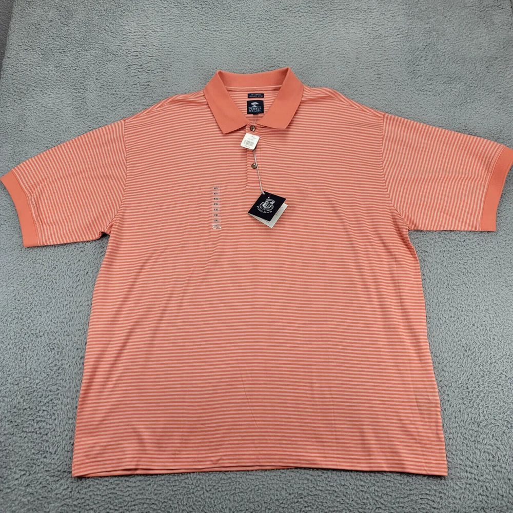 Pebble Beach Shirt Mens XXL Orange 60's Two Ply Striped Polo Golf Outdoors